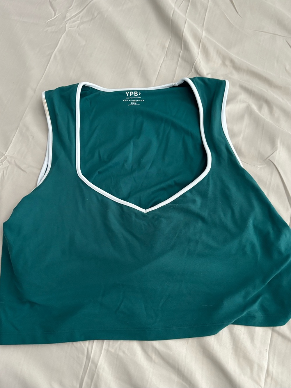 Teal V-Neck Sleeveless Tank with White Trim YPB from Abercrombie